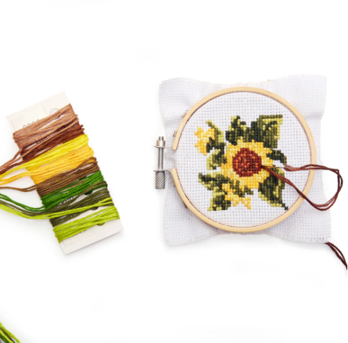 Mini Cross Stitch Embroidery Kit - Sunflower, Cotton - Image 2