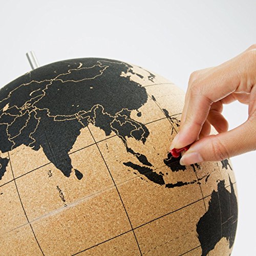 Suck UK | Large Black Cork Globe Map | with Push Pins | 10” Ø 25cm - Image 2