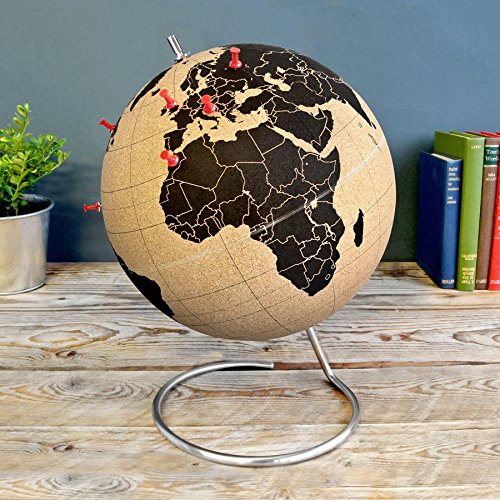 Suck UK | Large Black Cork Globe Map | with Push Pins | 10” Ø 25cm - Image 5