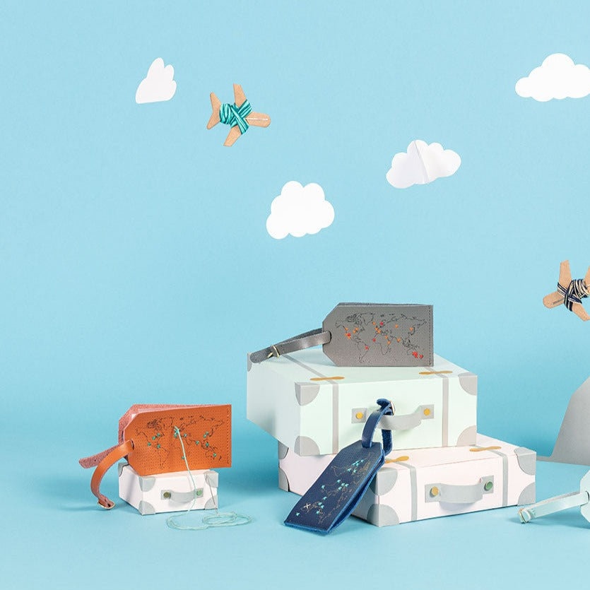 Chasing Threads - Luggage Tag | Stitch Map Luggage Tag | Brown