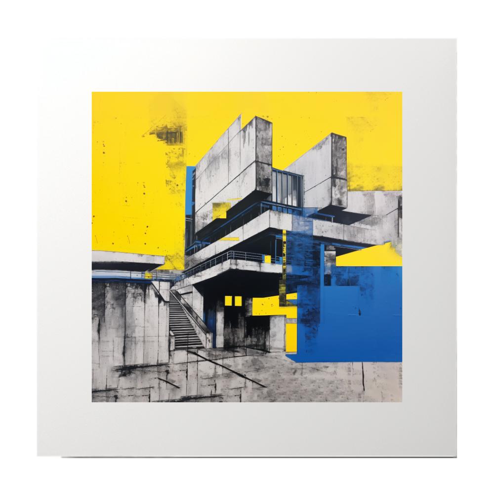 Monoprint Yellow Brutalist Architecture Art Print