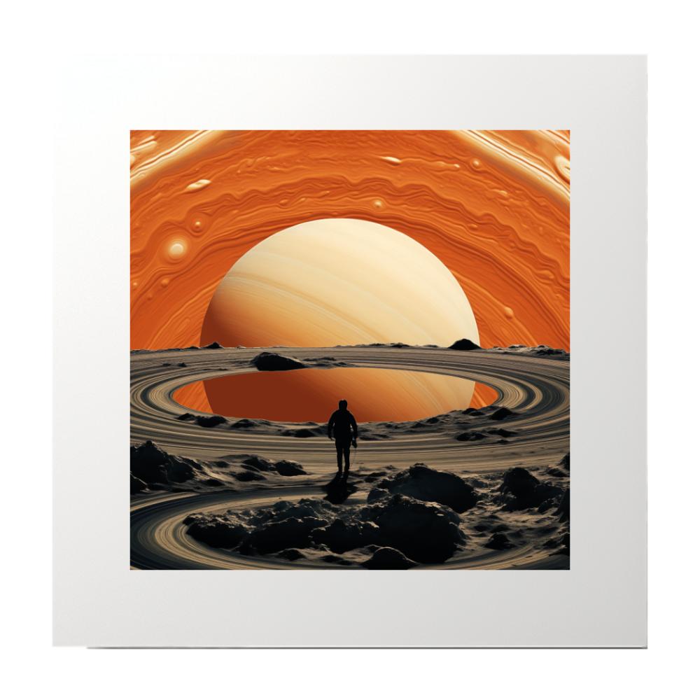 Abstract Collage Orange Grey Planet Art Print