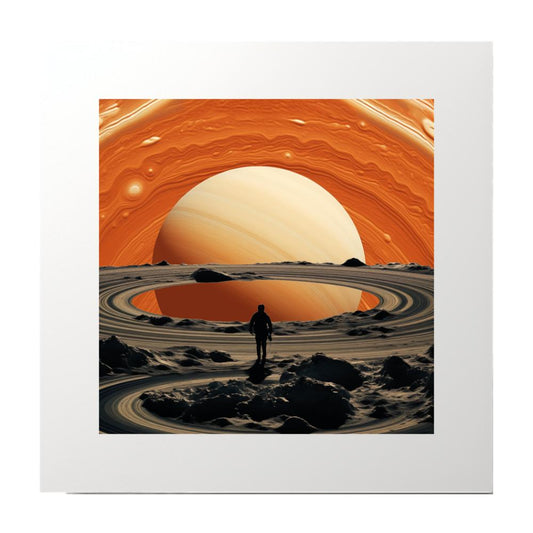 Abstract Collage Orange Grey Planet Art Print