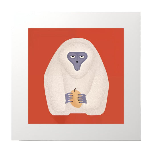 Block Print White Monkey Art Print
