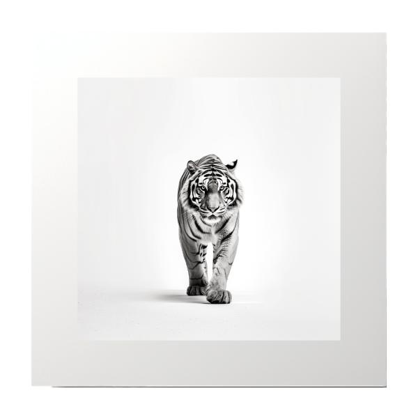 Black and White Tiger Walking Towards Photography Print