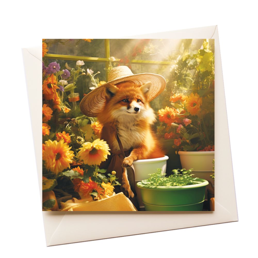 Fox Gardener Birthday Greeting Card