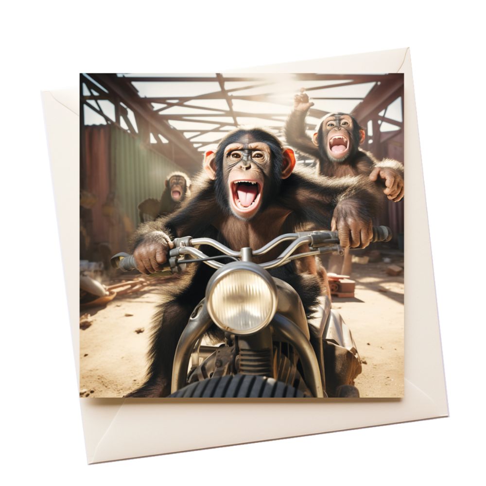 Father Chimp Motorbike Father's Day Greeting Card