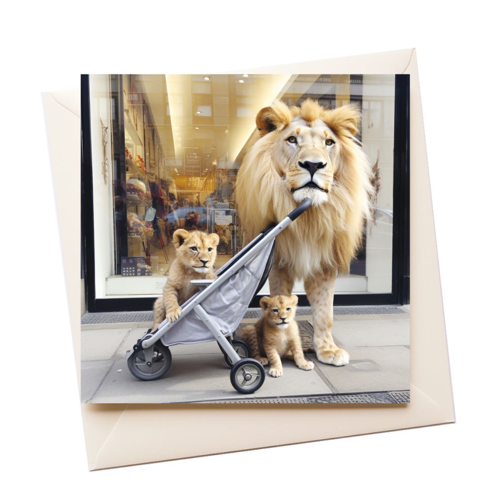 Father Lion Shopping Greeting Card