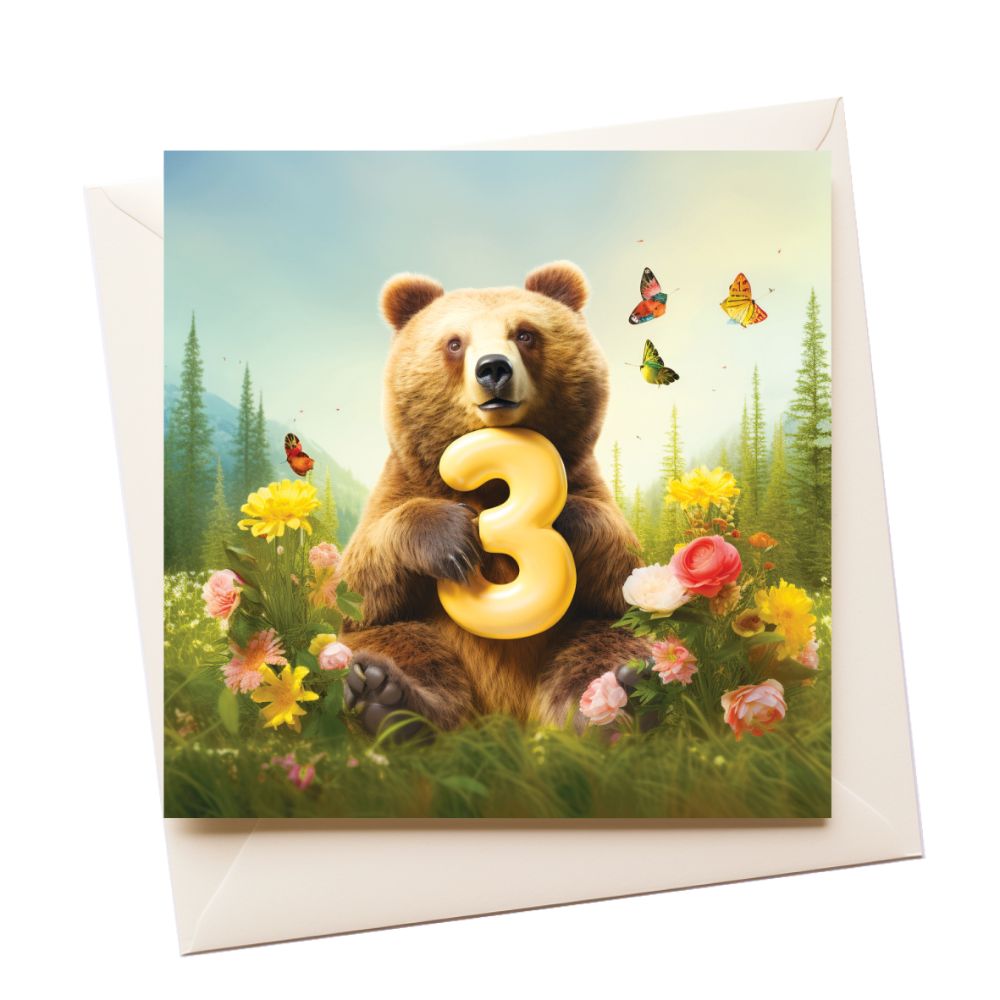 3 Bear Age Birthday Greeting Card