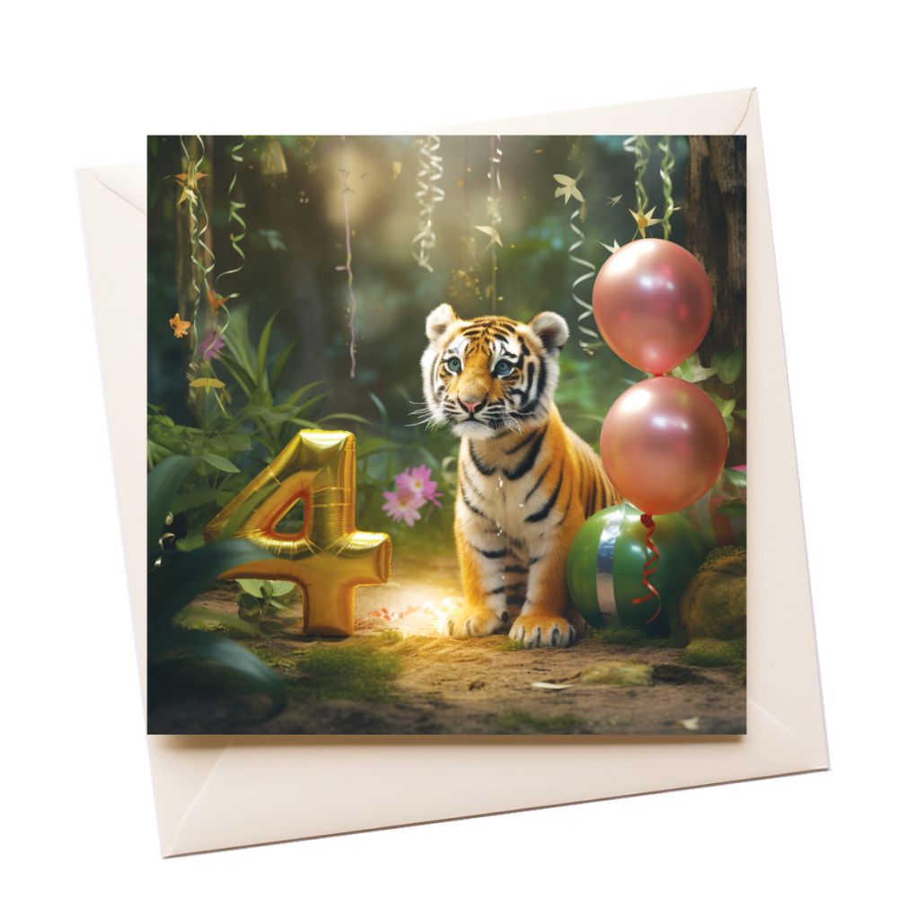 4 Tiger Age Birthday Greeting Card