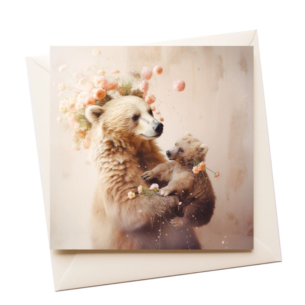 Mother Bear Flowers Mother's Day Greeting Card