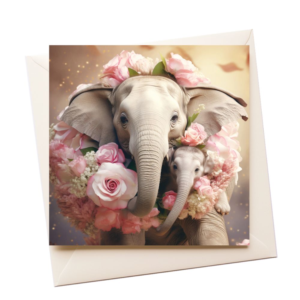 Mother Elephant Flowers Mother's Day Greeting Card