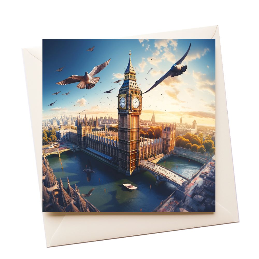 Big Ben with Birds Tourist Greeting Card
