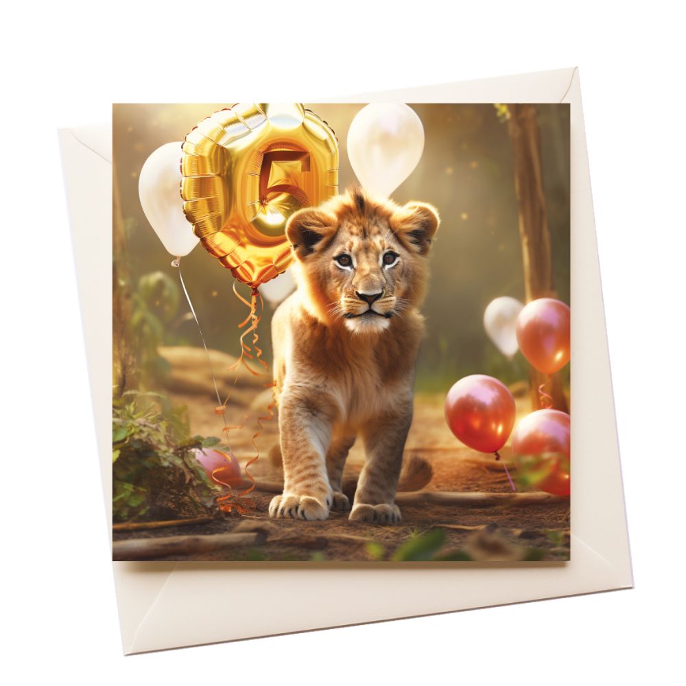 5 Lion Age Birthday Greeting Card