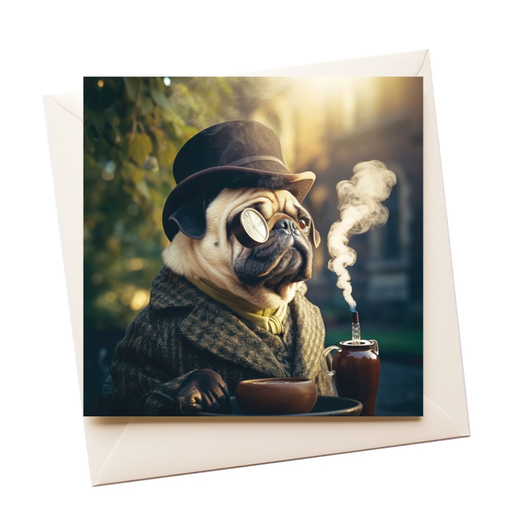 Pug Detective Tourist Greeting Card