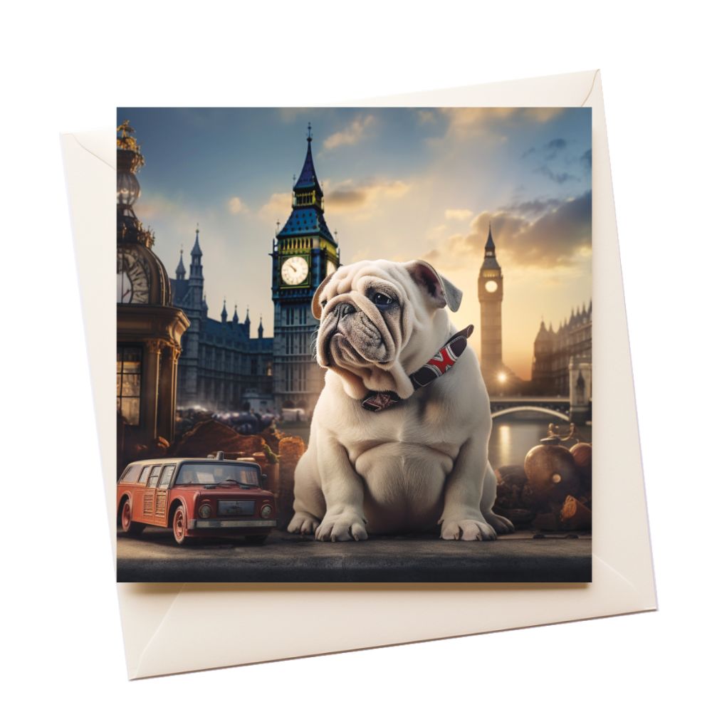 Puppy Bulldog Tourist Greeting Card