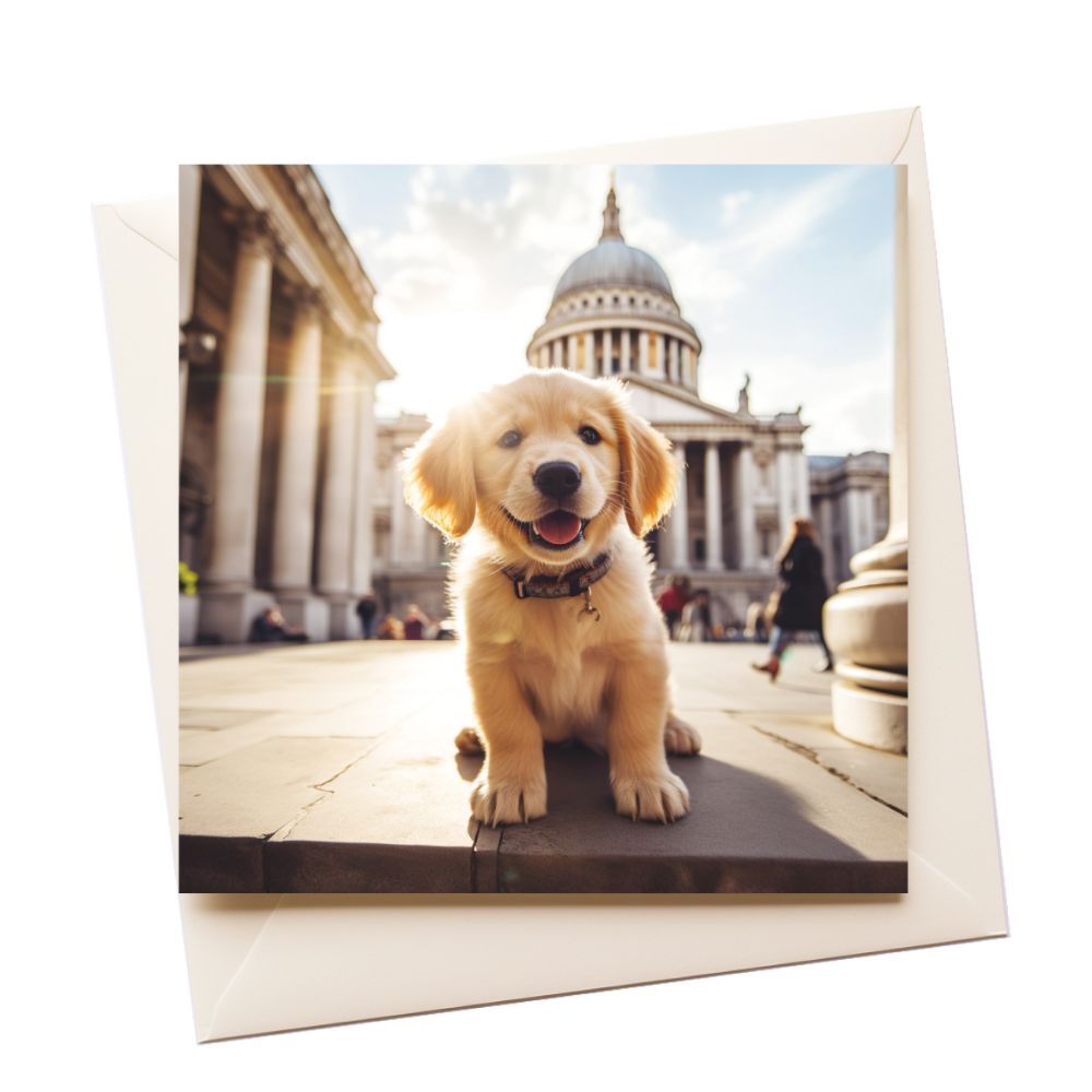 Puppy Golden Retriever Tourist Greeting Card