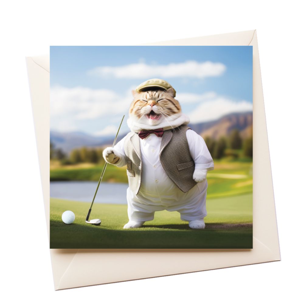 Cat Golf Birthday Greeting Card