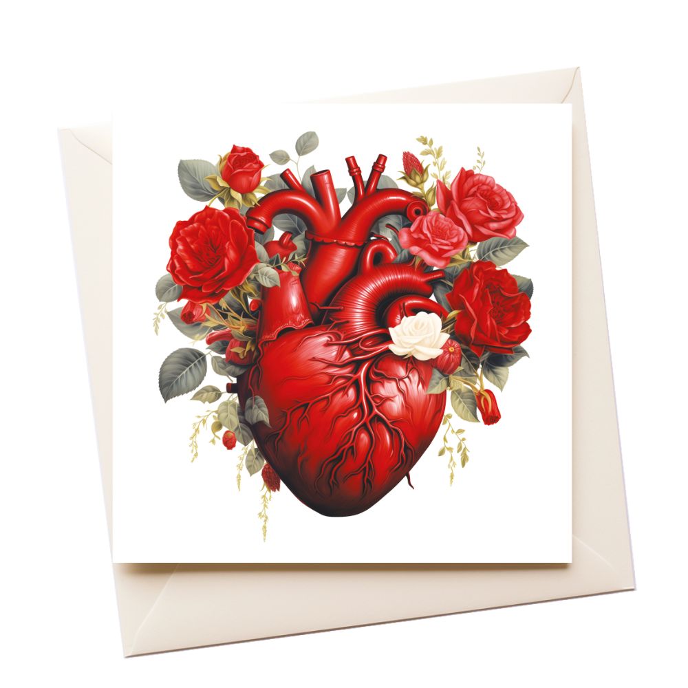 Anatomical Heart and Roses Love Greeting Card