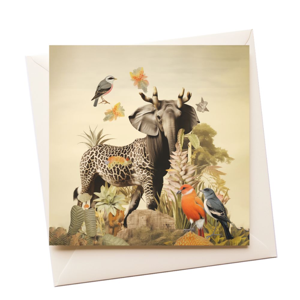 Abstract Collage Animal Elephant Greeting Card