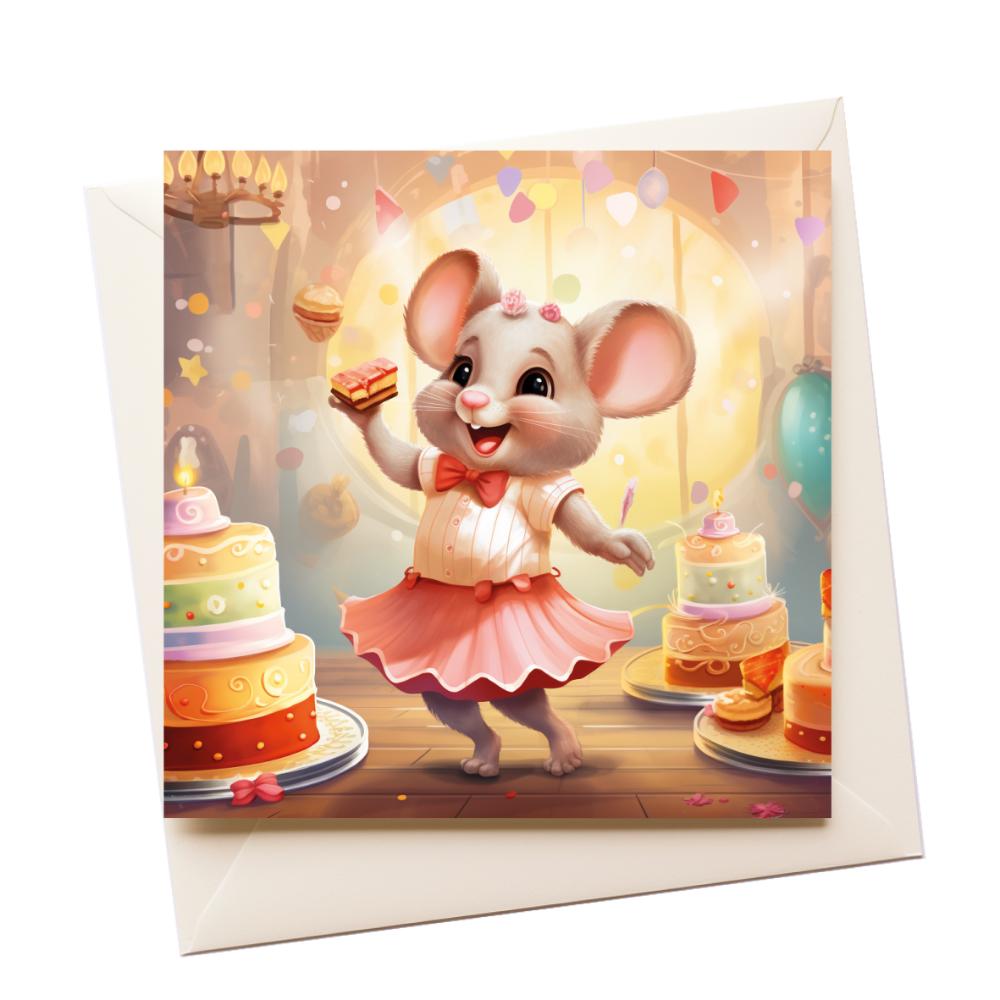 Graphic Art Mouse Ballerina Birthday Greeting Card