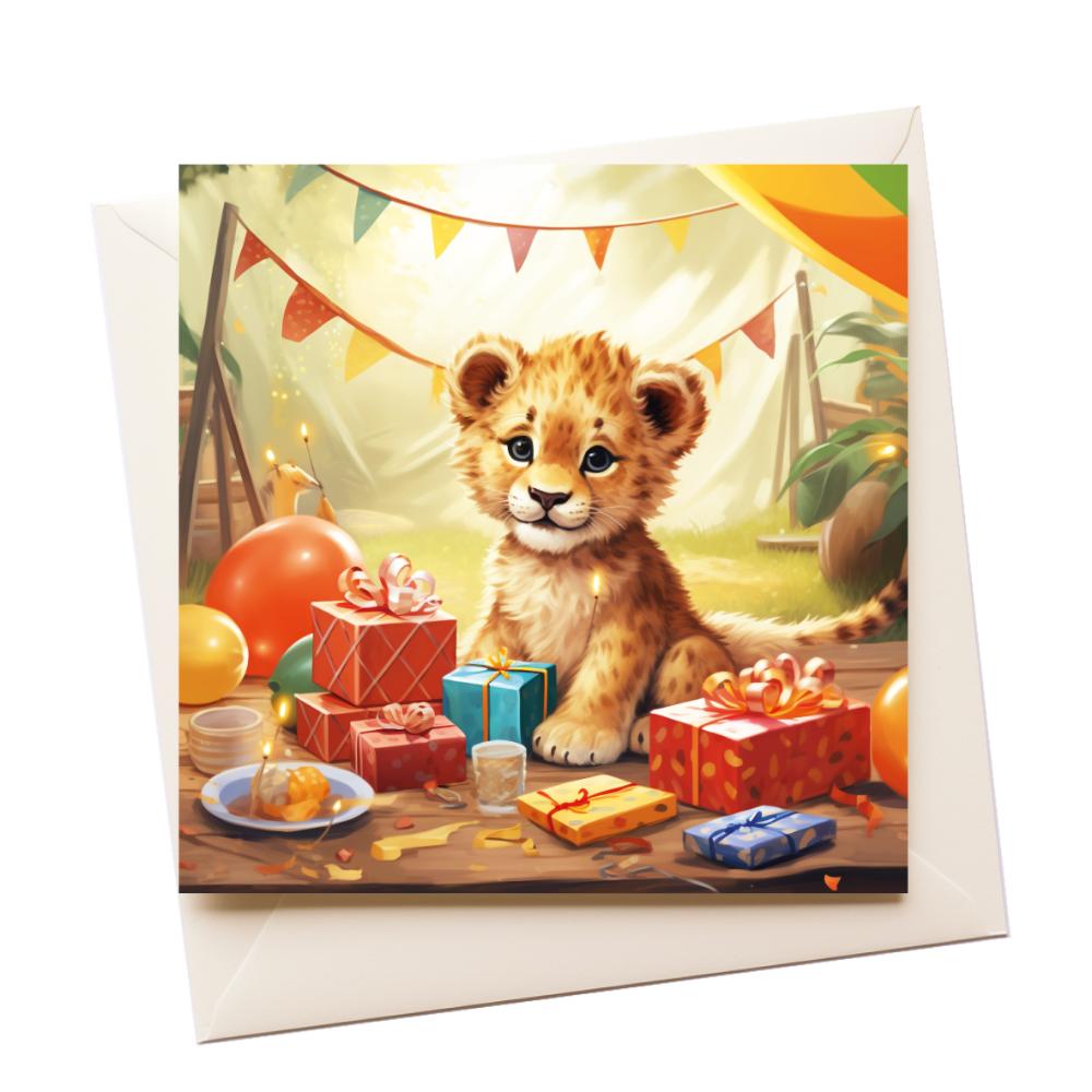 Graphic Art Lion Cub Birthday Greeting Card