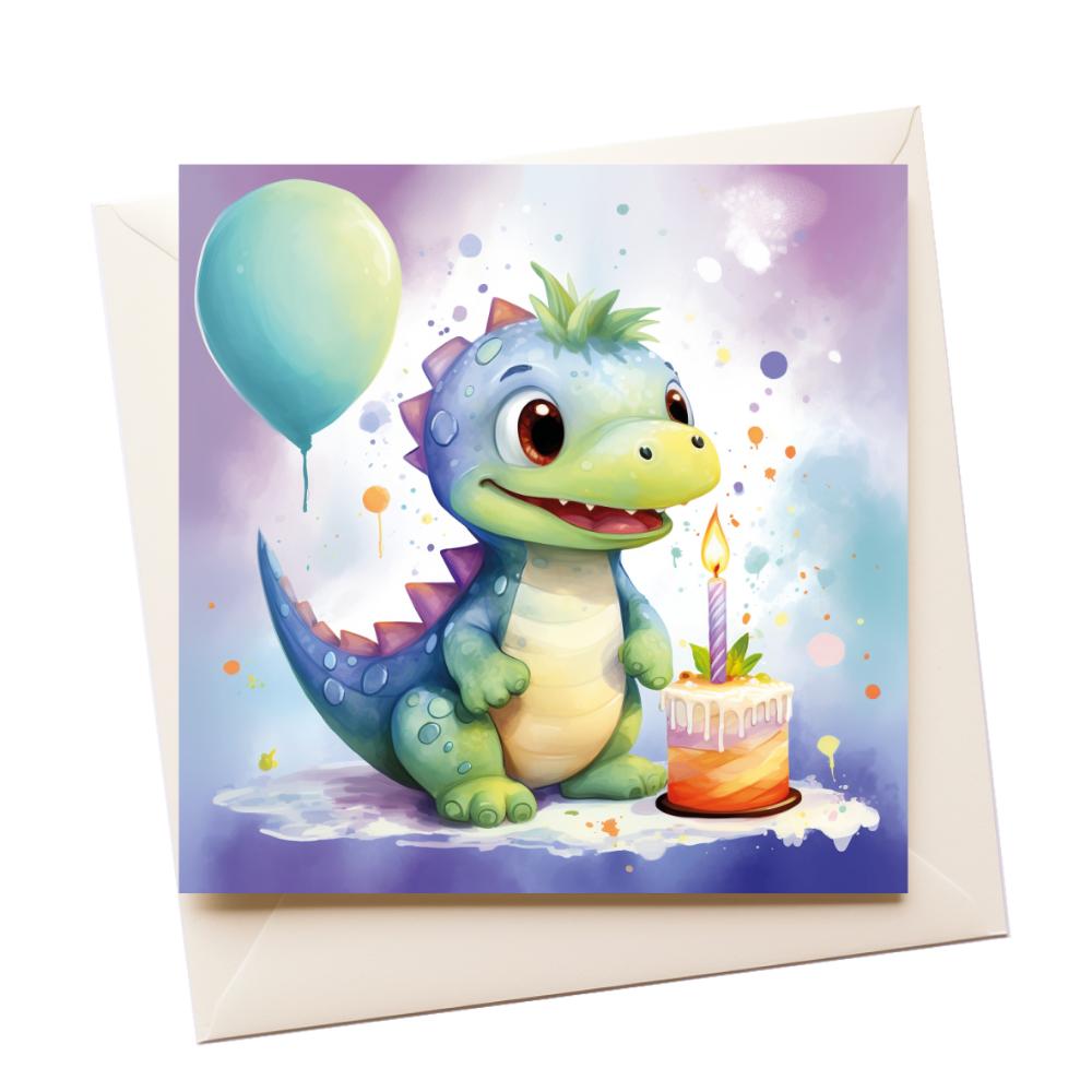 Watercolour Dinosaur Birthday Greeting Card