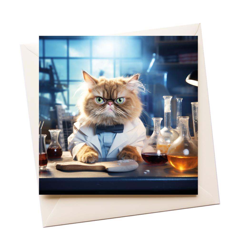 Cat Mad Scientist Greeting Card