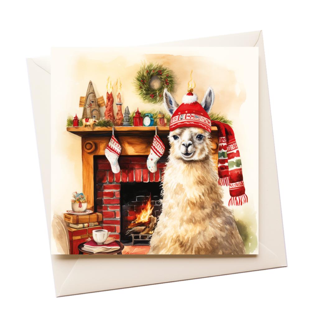 Christmas Watercolour Llama Greeting Card