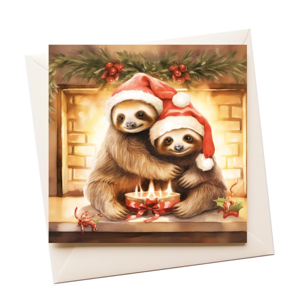Christmas Watercolour Sloth Greeting Card
