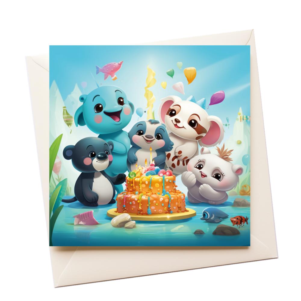 Graphic Art Water Creatures Birthday Greeting Card
