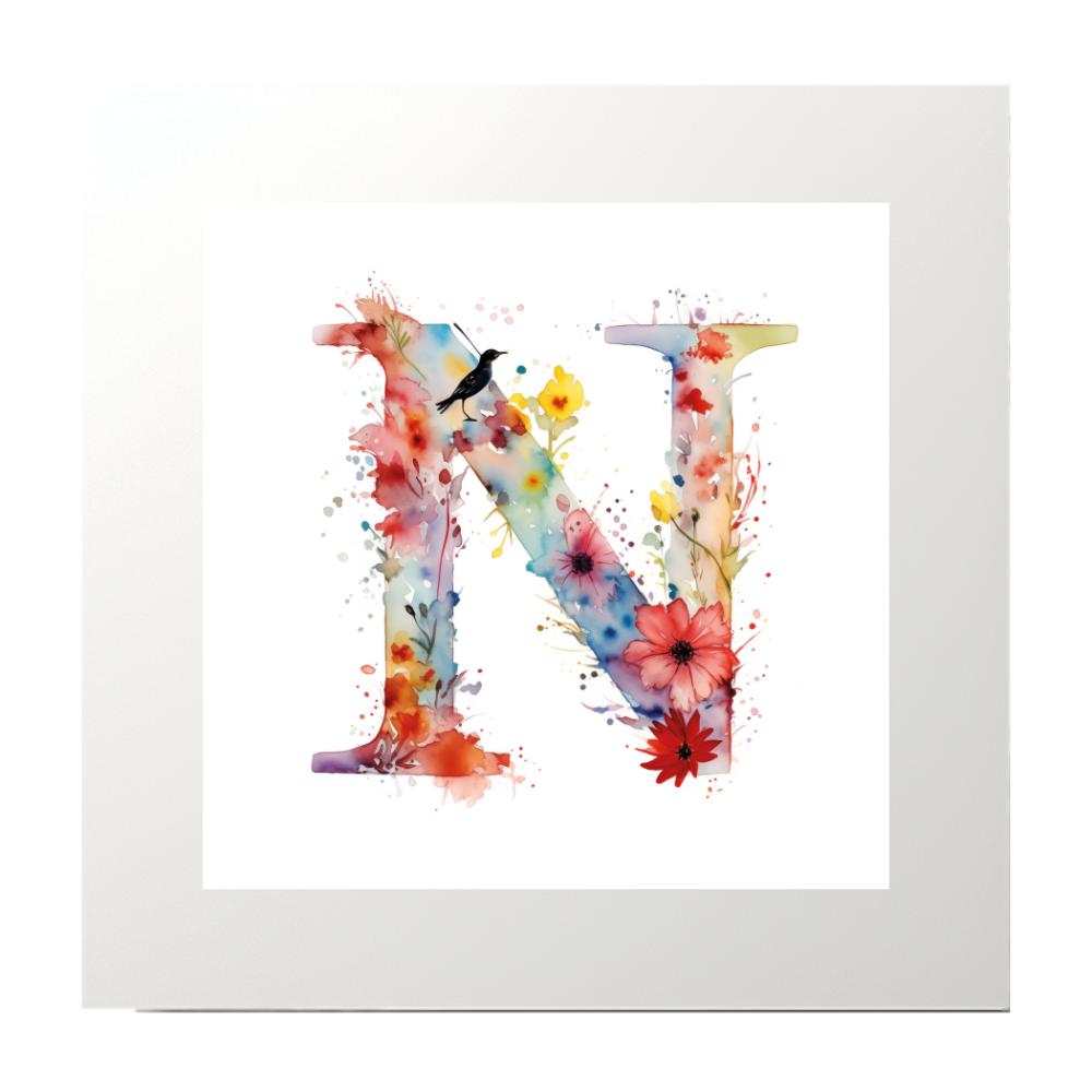 Alphabet Watercolour N Art Print