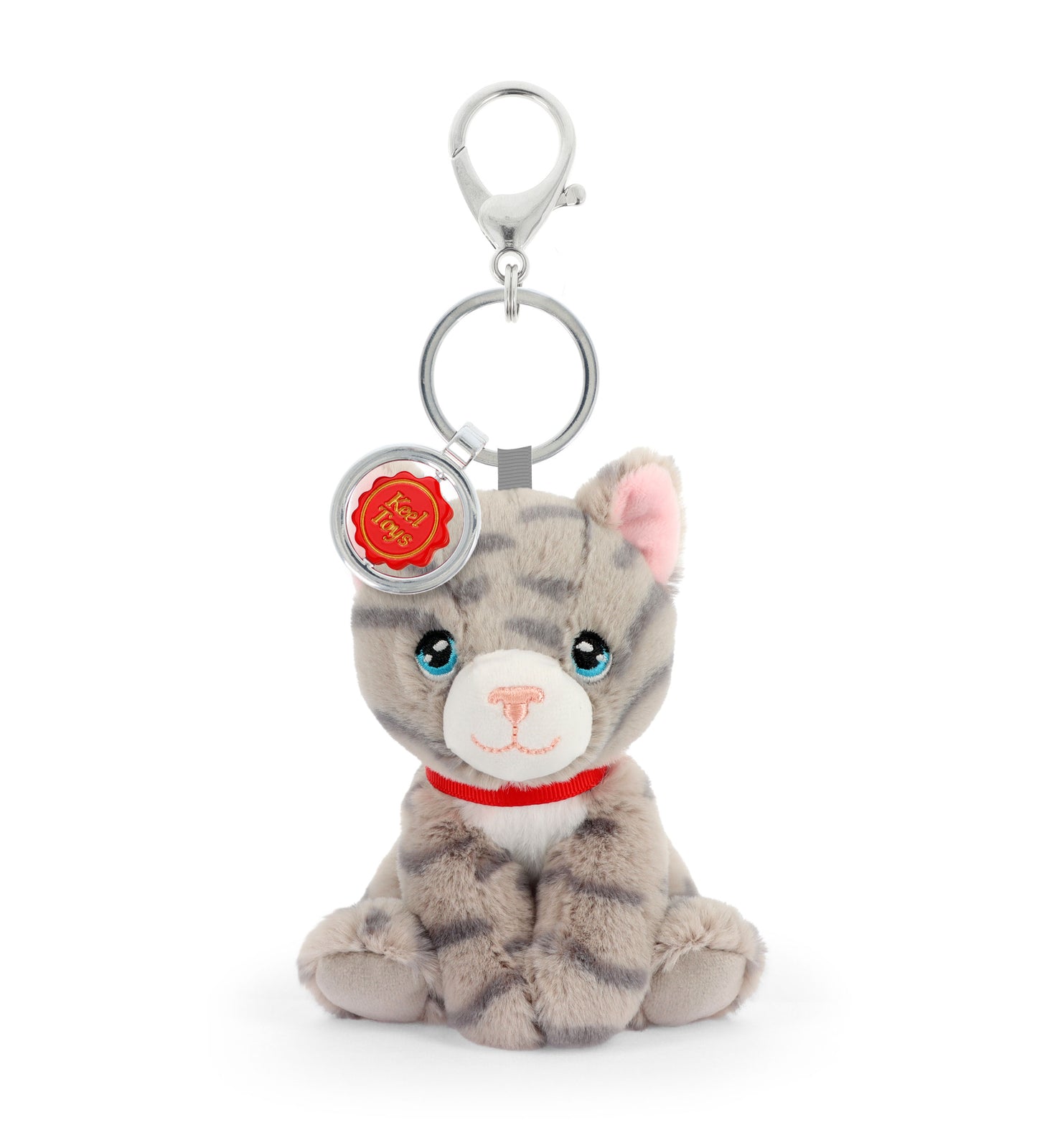 Grey Cat 12cm Bag Charm Soft Toy Keyring