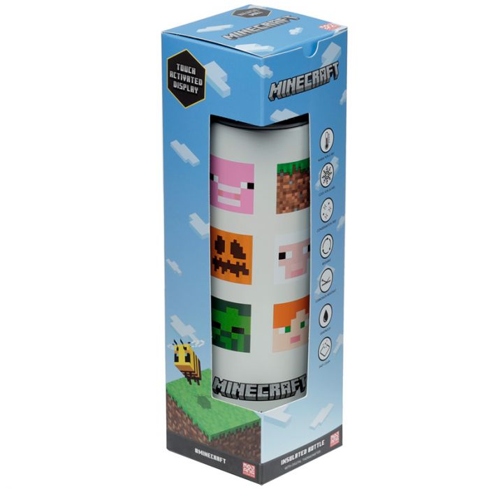Puckator - Travel Bottle | Minecraft | Faces Hot & Cold Digital Thermometer Bottle | 450ml