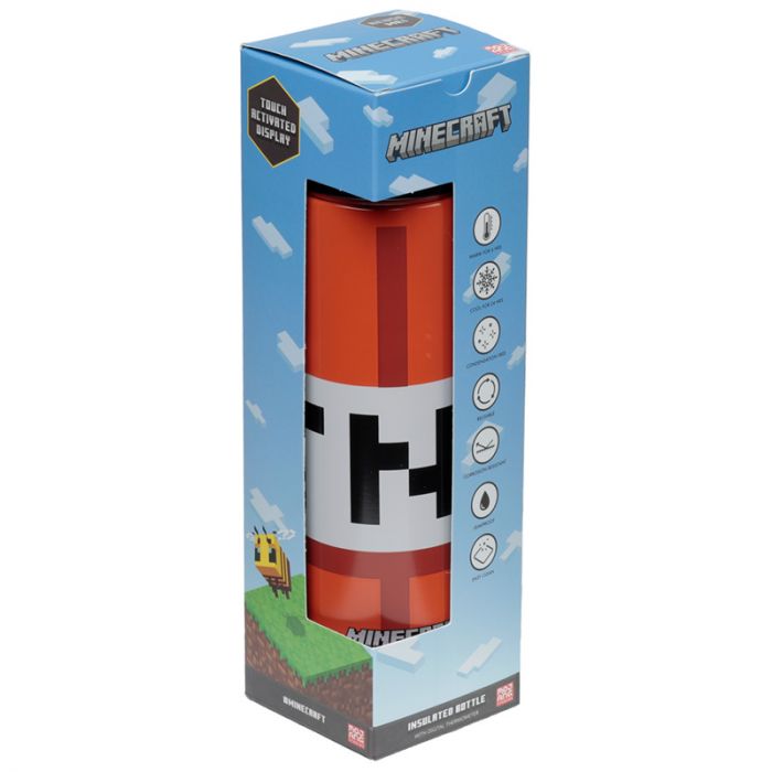 Puckator - Travel Bottle | Minecraft | TNT Hot & Cold Digital Thermometer Bottle