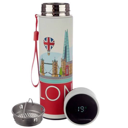 Puckator - Travel Bottle | London Icons | Hot & Cold Digital Thermometer Bottle | 450ml