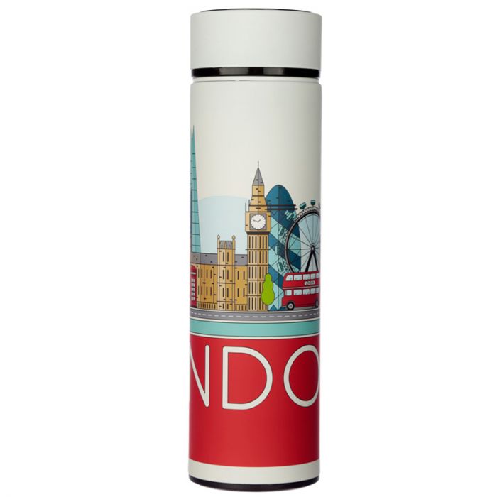 Puckator - Travel Bottle | London Icons | Hot & Cold Digital Thermometer Bottle | 450ml