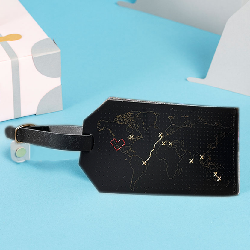 Chasing Threads - Luggage Tag | Stitch Map Luggage Tag | Black