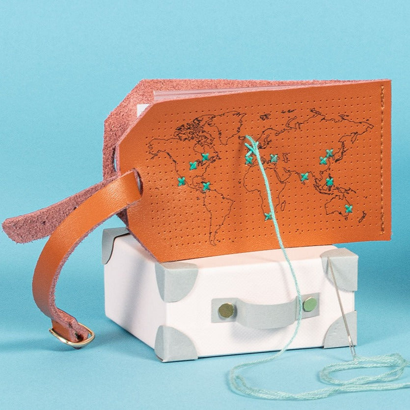 Chasing Threads - Luggage Tag | Stitch Map Luggage Tag | Brown