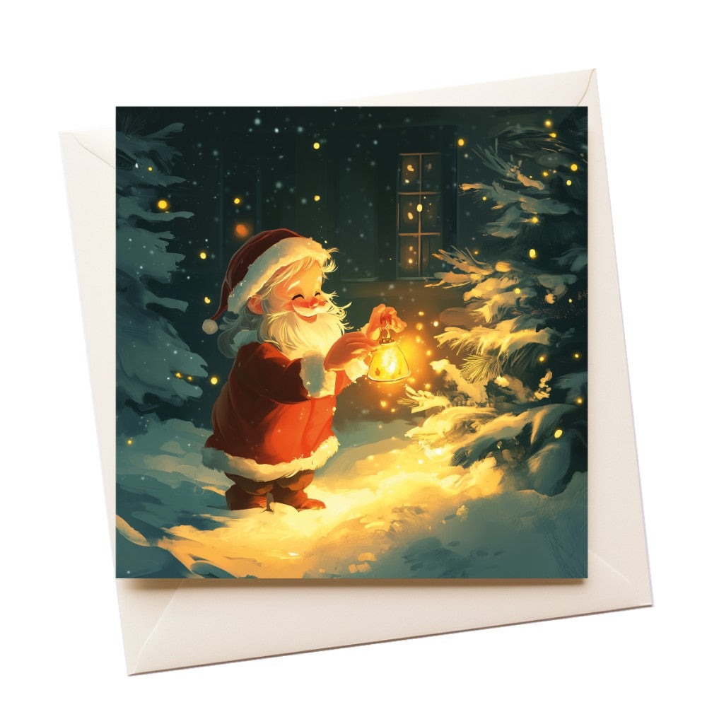 Santa Lantern Cute Graphic Christmas Card