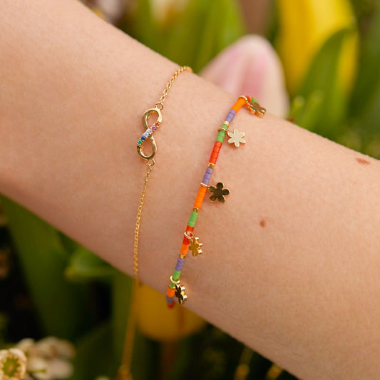 Estella Bartlett - Bracelet | Ditsy Flower Miyuki Bracelet | Gold Plated | Multi-Color