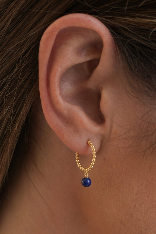 Estella Bartlett Wellness Lapis Lazuli Beaded Drop Hoops - Waterproof PVD Gold Plated - image 2