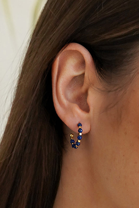 Estella Bartlett Wellness Lapis Lazuli Coco Beaded Hoops - Waterproof PVD Gold Plated - image 2