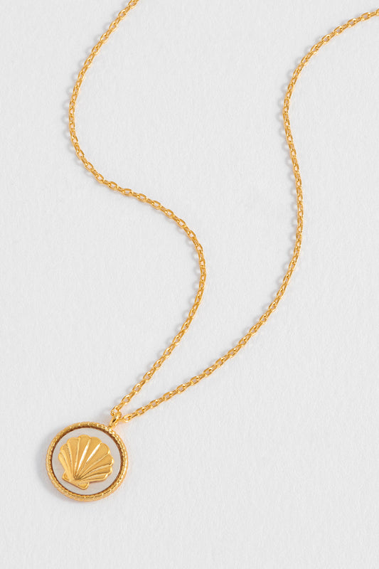 Estella Bartlett Mother of Pearl Seashell Coin Necklace - Gold Plated - image 2