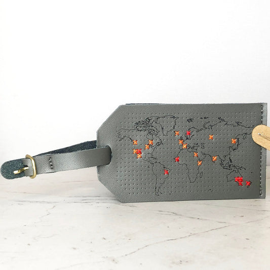 Chasing Threads - Luggage Tag | Stitch Map Luggage Tag | Grey