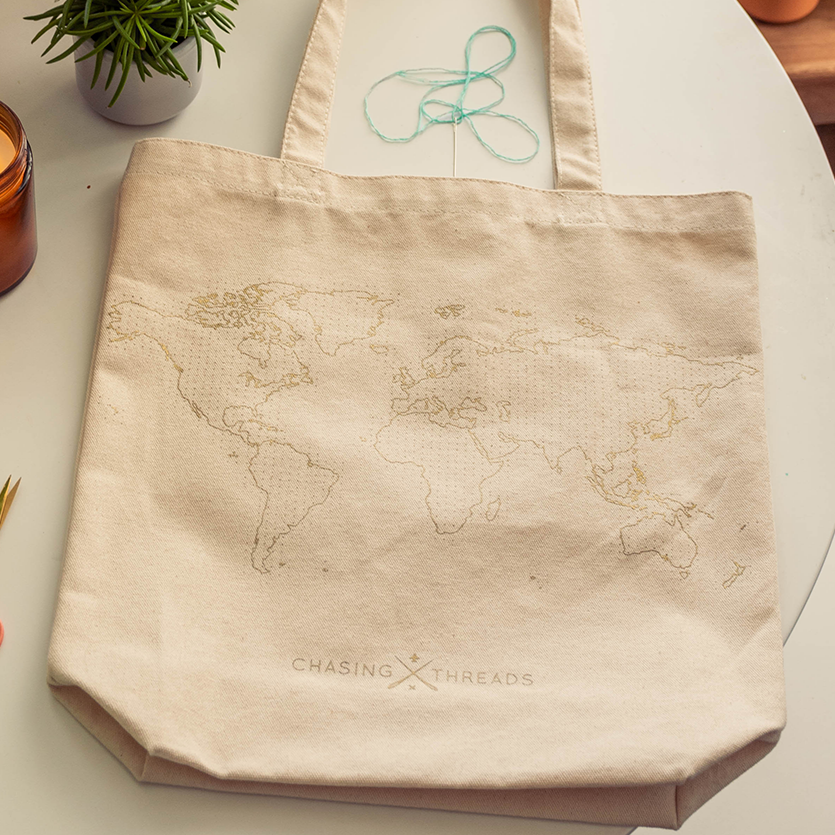Chasing Threads - Tote Bag | Stitch Tote Bag | Natural Canvas Handles