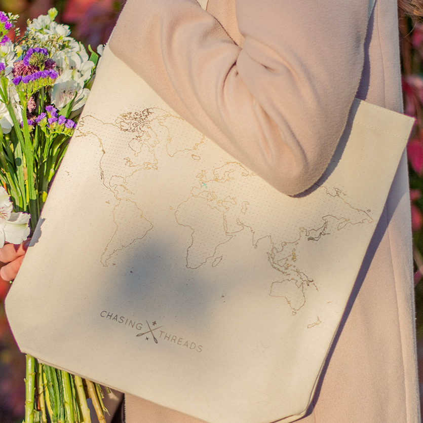 Chasing Threads - Tote Bag | Stitch Tote Bag | Natural Canvas Handles