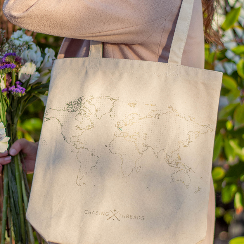 Chasing Threads - Tote Bag | Stitch Tote Bag | Natural Canvas Handles
