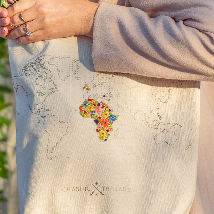 Chasing Threads - Tote Bag | Stitch Tote Bag | Natural Canvas Handles