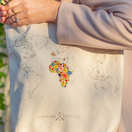 Chasing Threads - Tote Bag | Stitch Tote Bag | Natural Canvas Handles